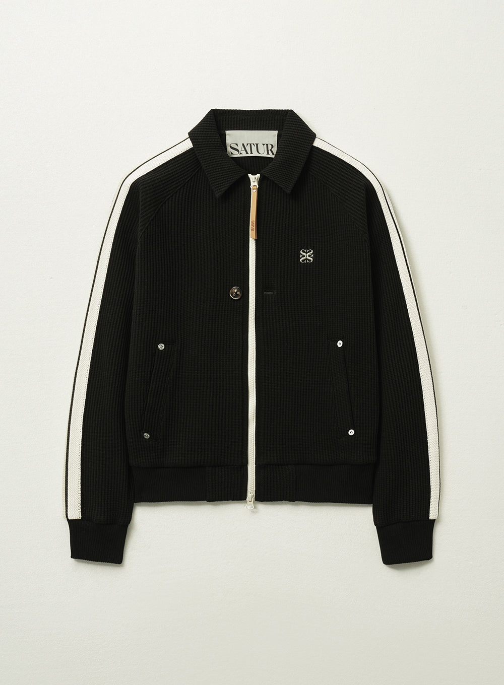 [satur] (W) Lawton Waffle Collar Track Zip-up Jacket - Black