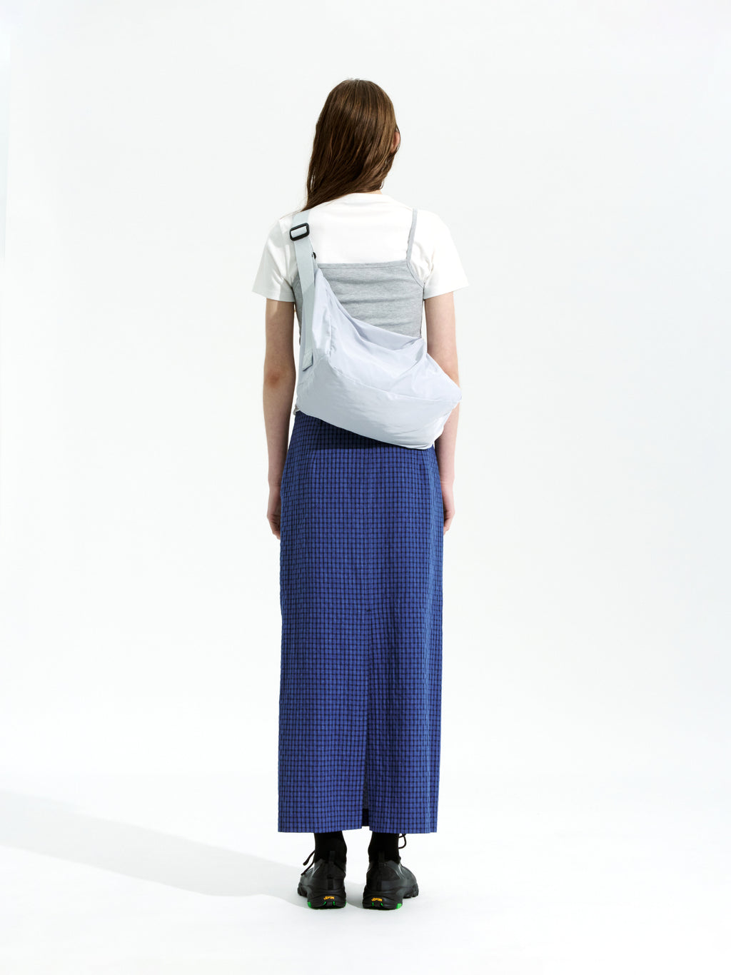 Low Classic Slit Checked Long Skirt Blue