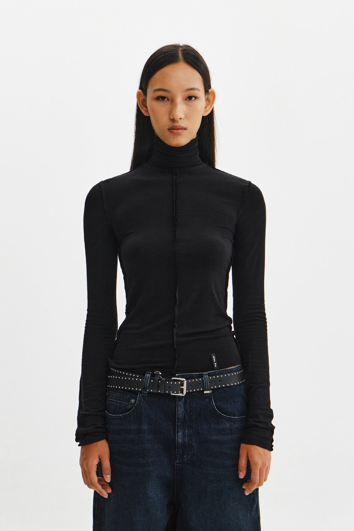 Matinkim Raw Cut High Neck Top IN Black