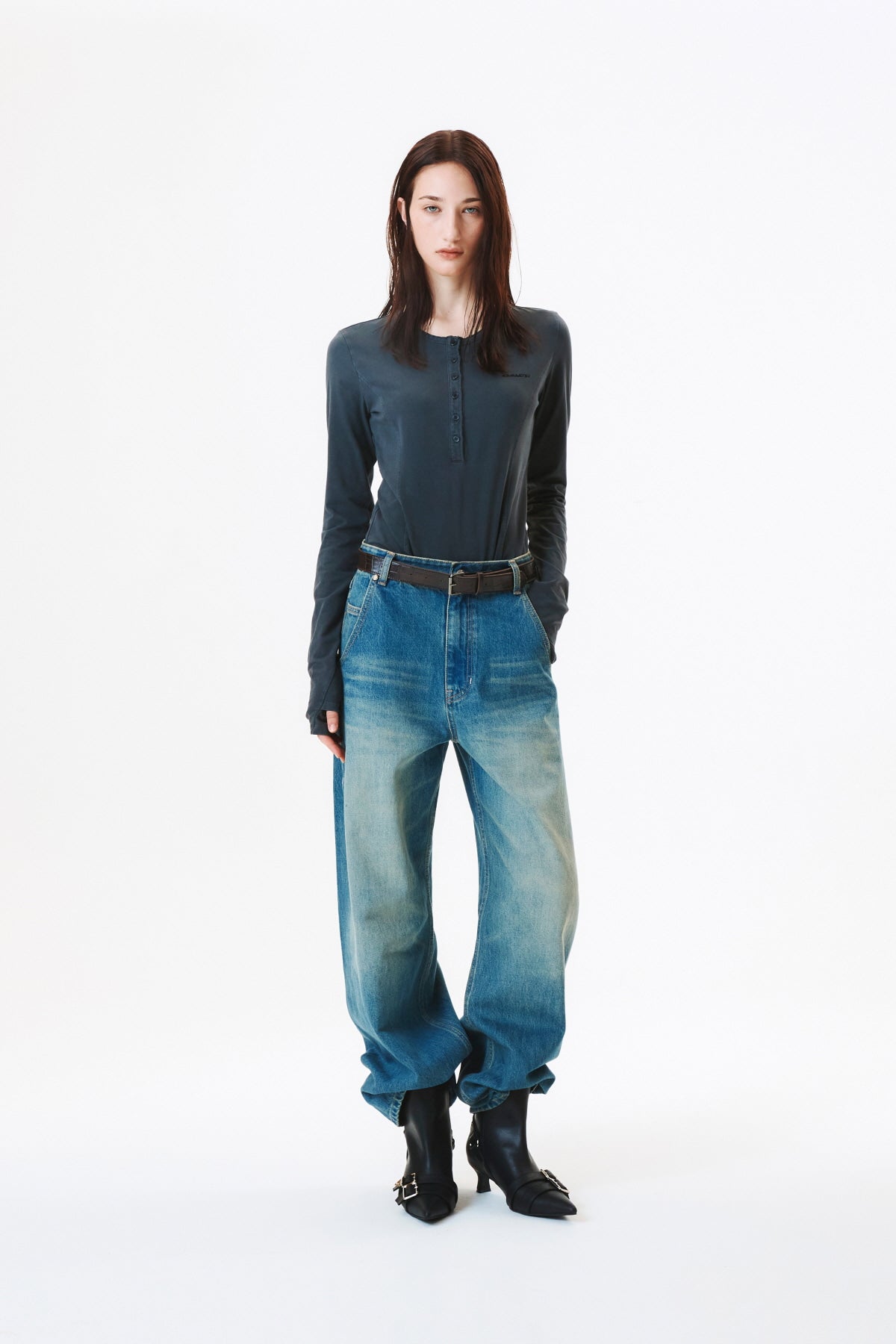 Matinkim Washed Wide Denim Pants IN Blue
