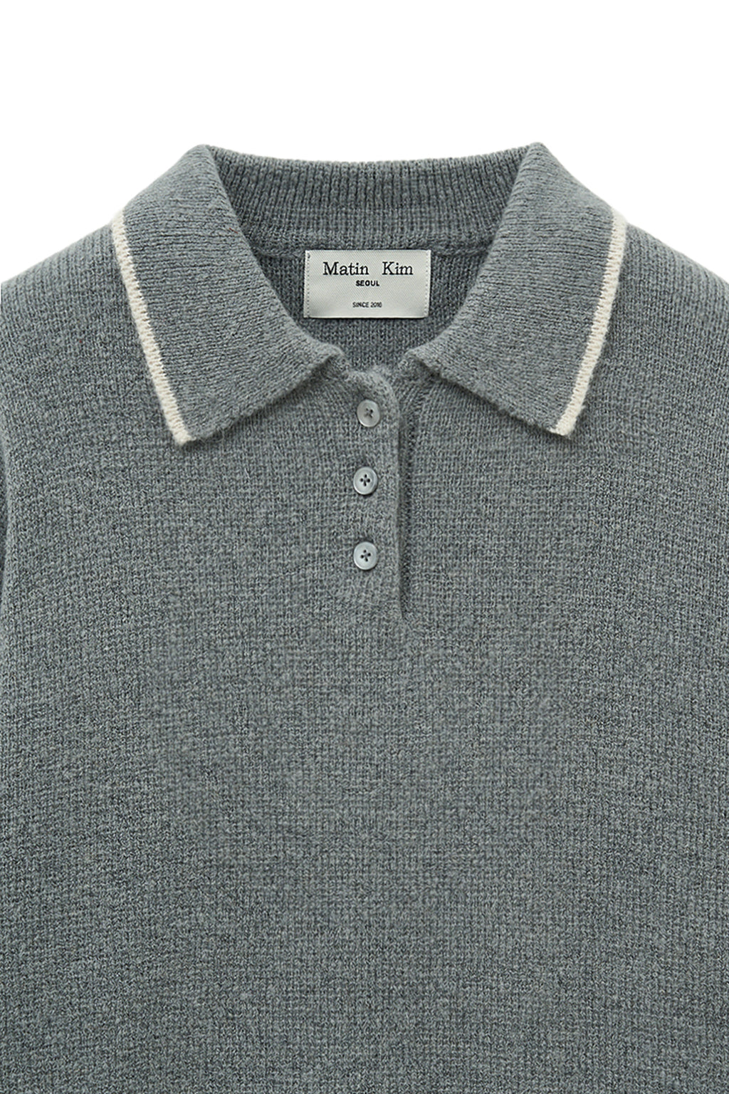 [matinkim] BACK LOGO COLLAR KNIT TOP FOR WOMEN IN GREY