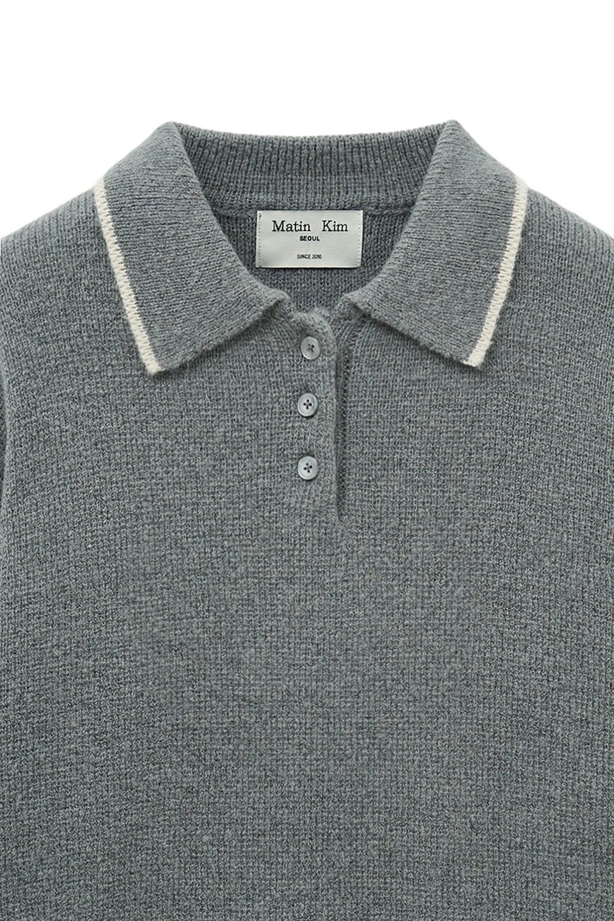 [matinkim] BACK LOGO COLLAR KNIT TOP FOR WOMEN IN GREY