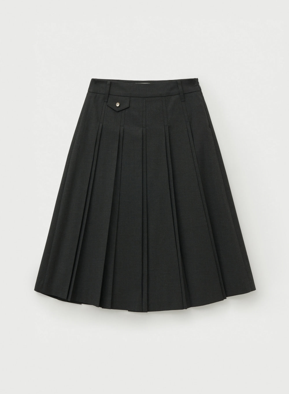[satur] (W) Button Pleats Midi Skirt - Charcoal