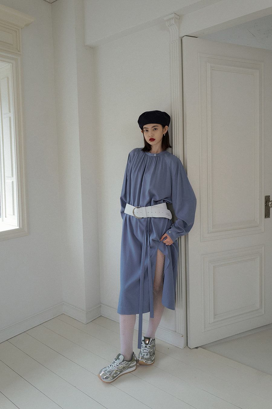 Overdueflair Half Neck Shirring Dress Vintage Blue