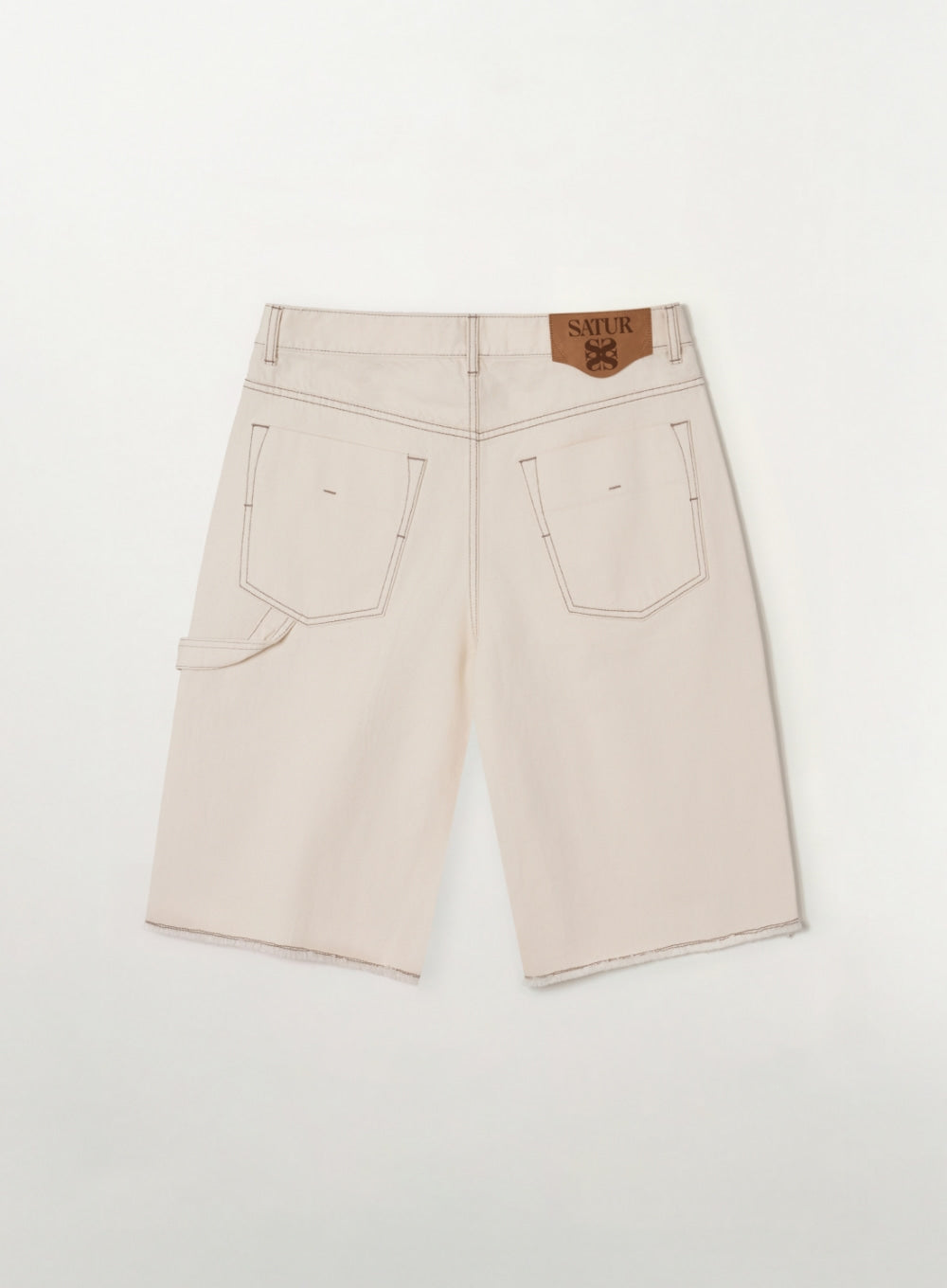 Satur Carpenter Bermuda Denim Pants - Ecru