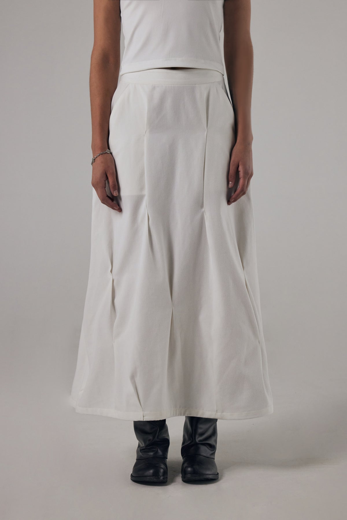 Treemingbird Bar-tack Pleated 2-way Fit Skirt White
