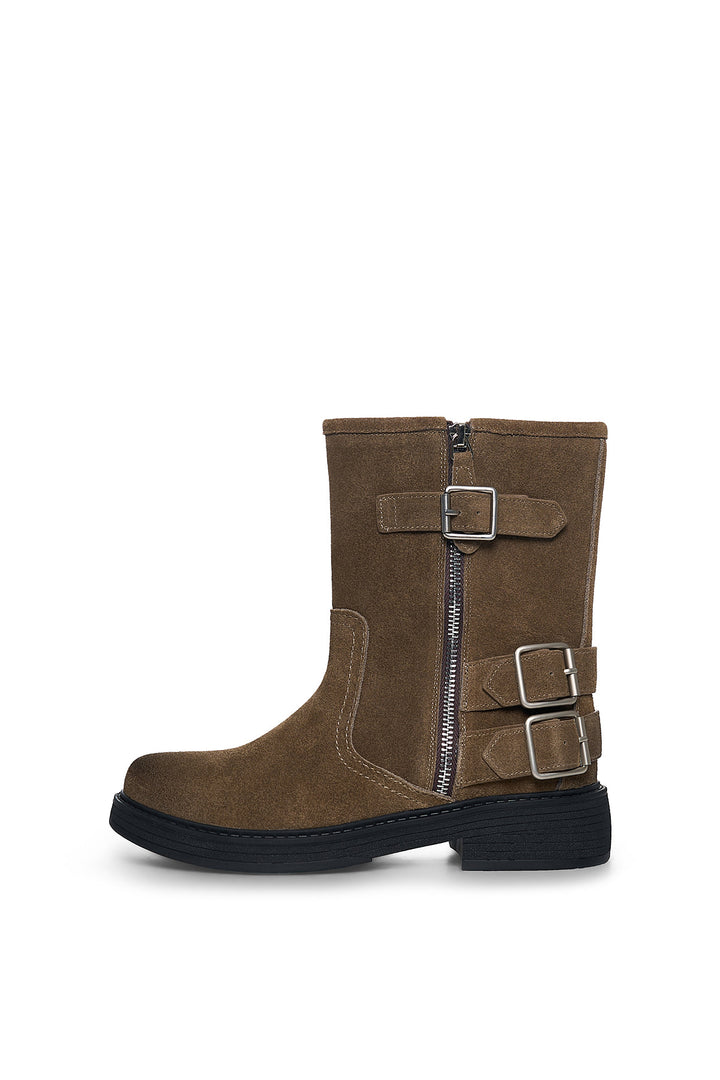 Matinkim Vintage Washed Biker Ankle Boots IN Khaki