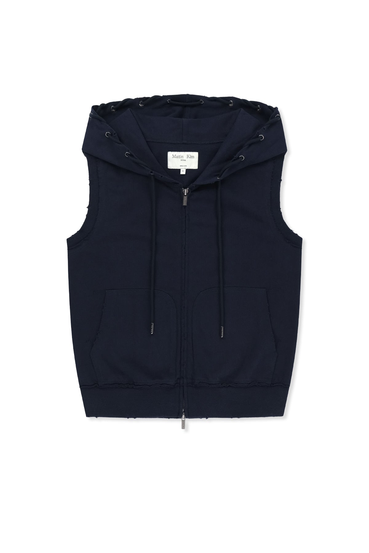 [matinkim] Back Logo Jersey Hood Vest IN Navy