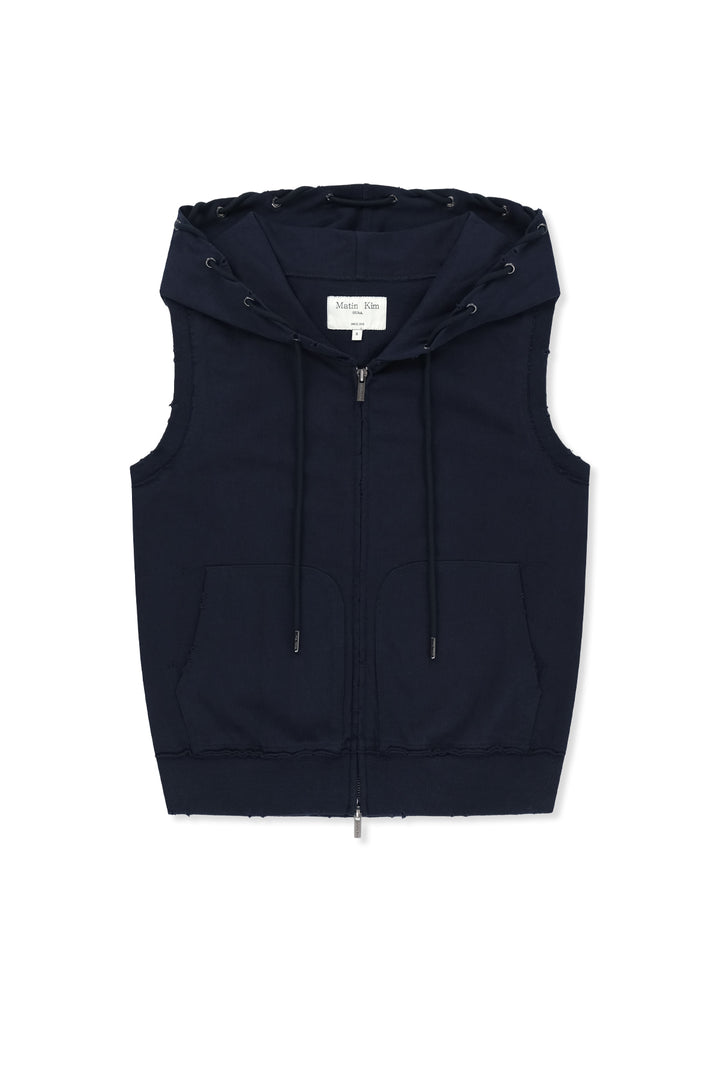 Matinkim Back Logo Jersey Hood Vest IN Navy
