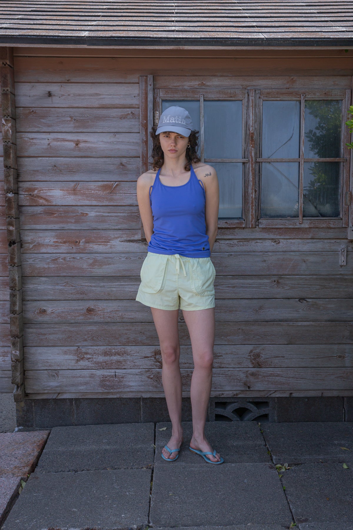 [matinkim] OUT POCKET NYLON BANDING SHORTS IN LIME