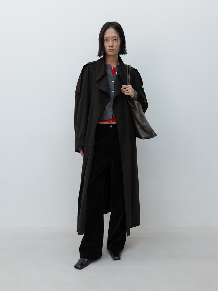 Low Classic Artificial Suede Trench Coat Dark Brown