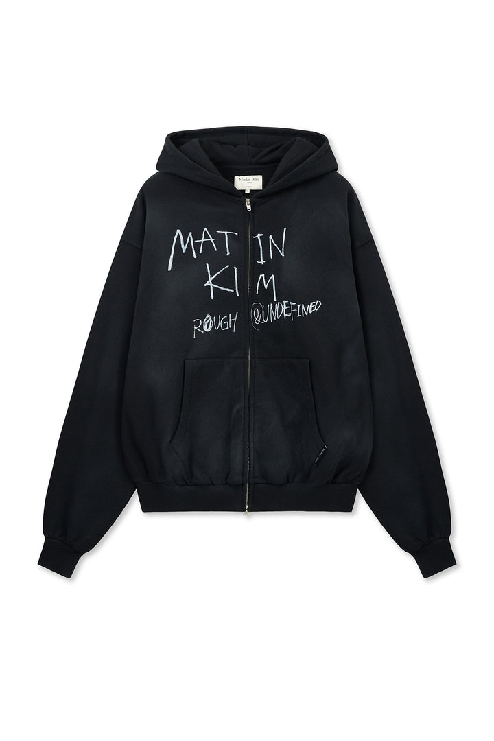 Matinkim Vintage Washed Graffiti Hoody Zip UP IN Black