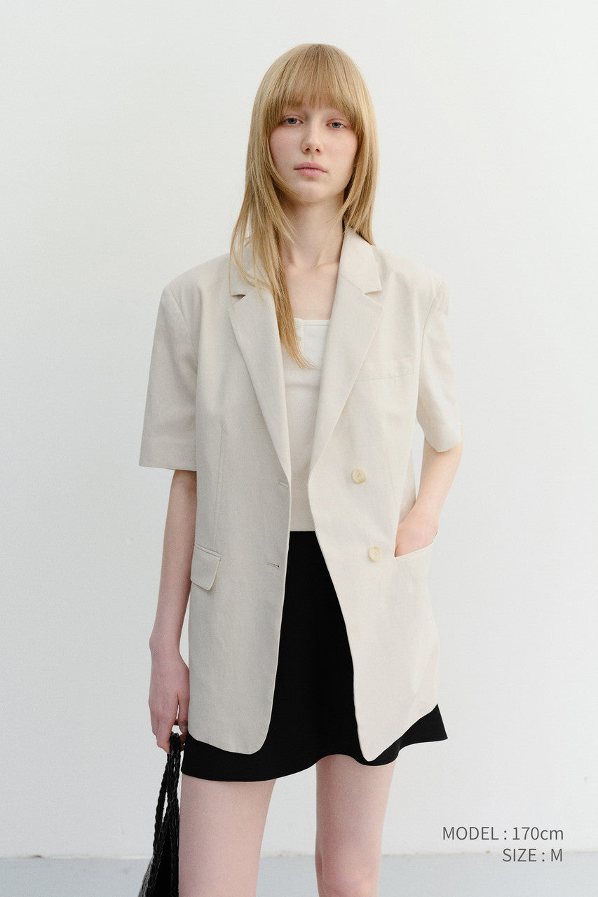 Dunst Half Sleeve Belted Linen Jacket Cream