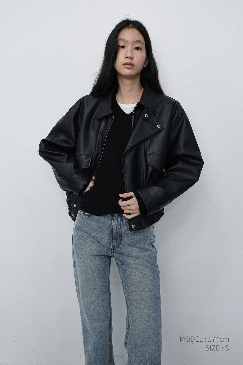 Dunst Unisex Cropped Leather Blouson Black