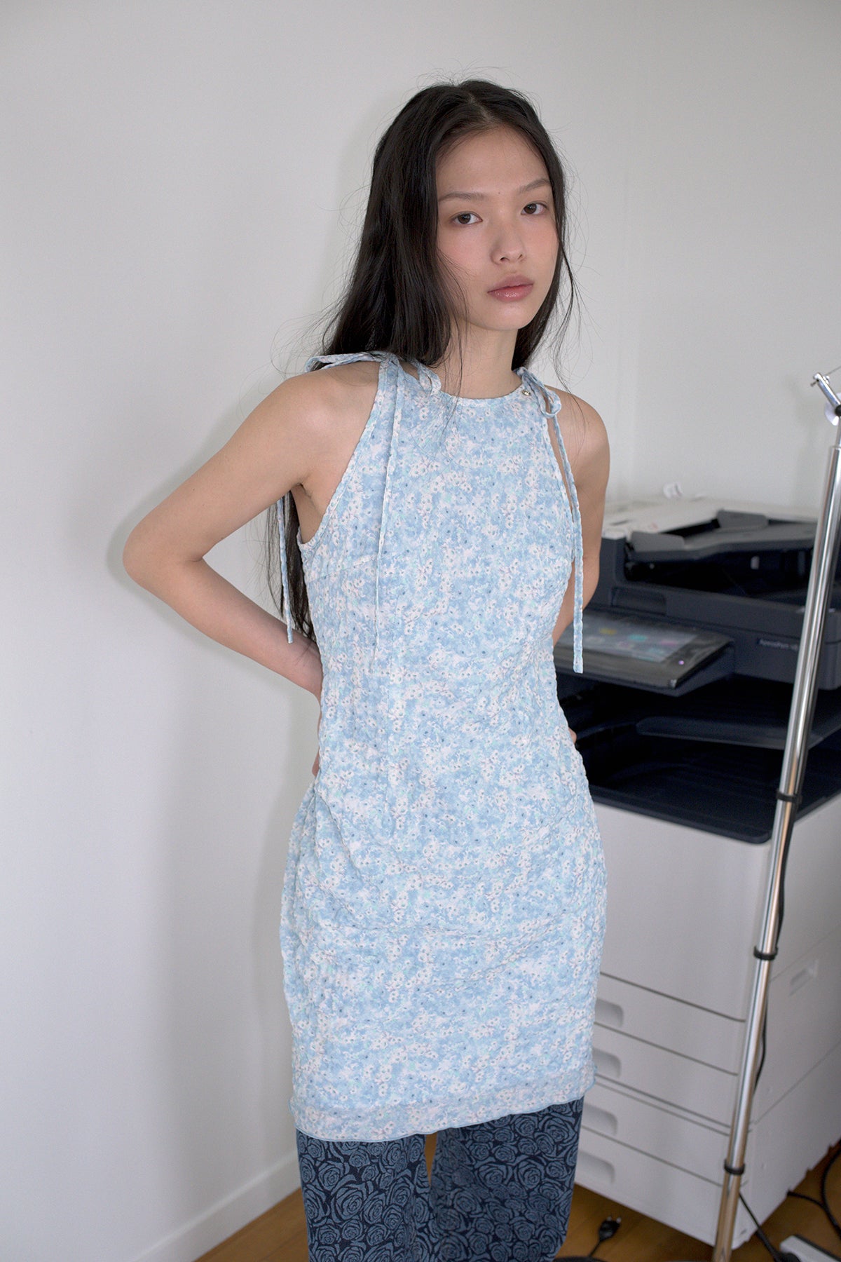 Overdueflair Floral Halter Dress Blue