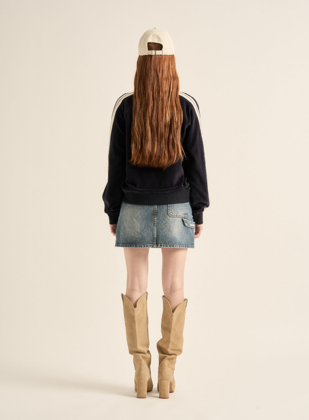 [satur] (W) Lawton Velour Track Zip-up Jacket - Navy