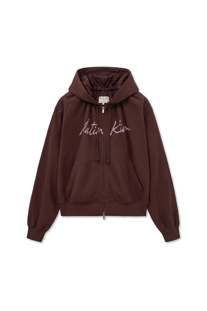 Matinkim Drawstring Point Zip UP Hoody IN Burgundy