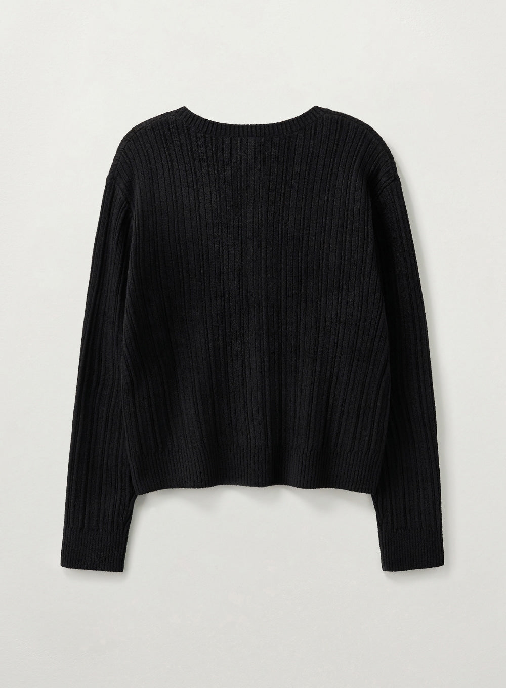 [satur] (W) Fleece Crew Neck Cardigan - Black