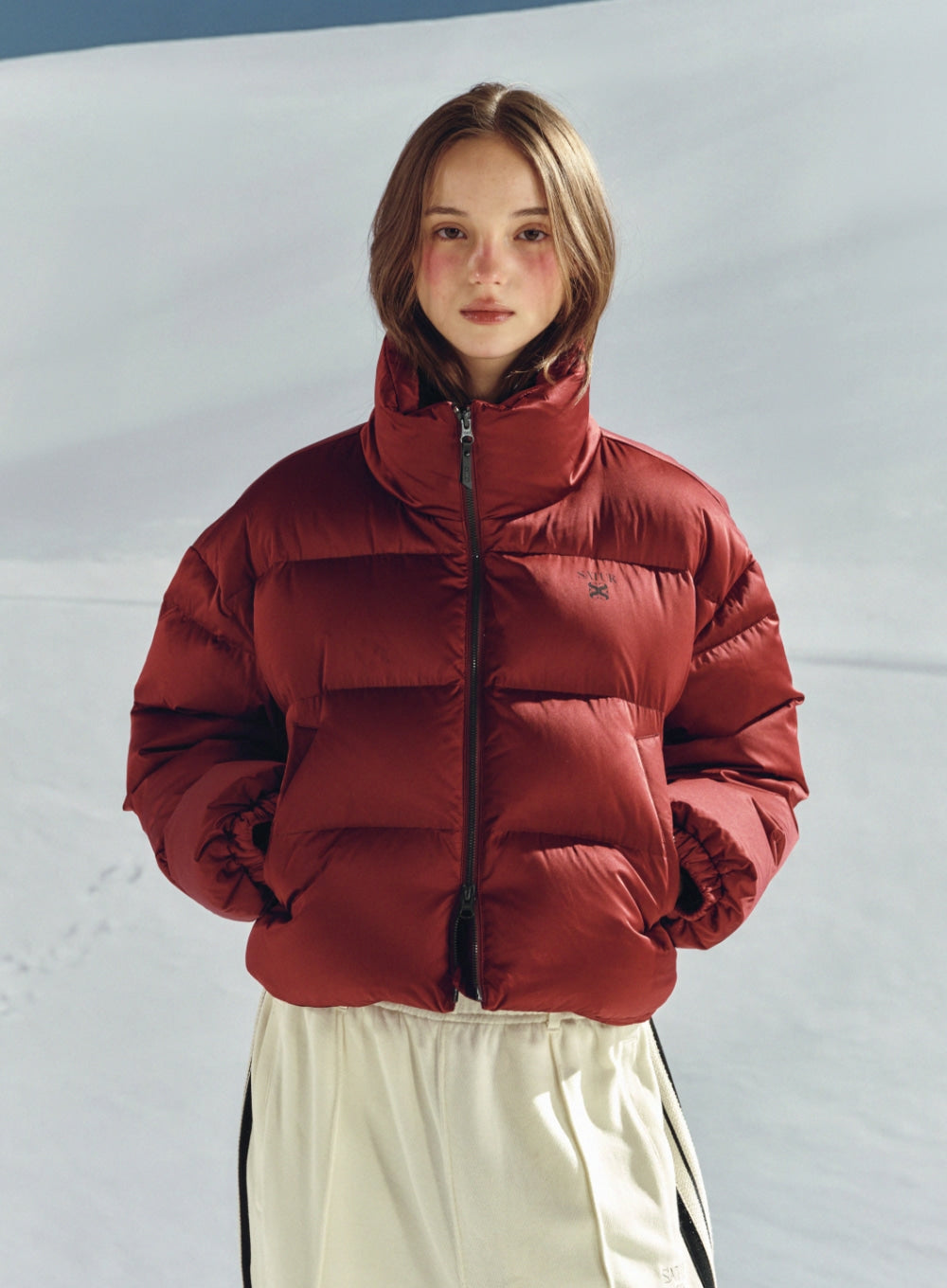 [satur] (W) Loren Crop Duck Down Padding - Burgundy