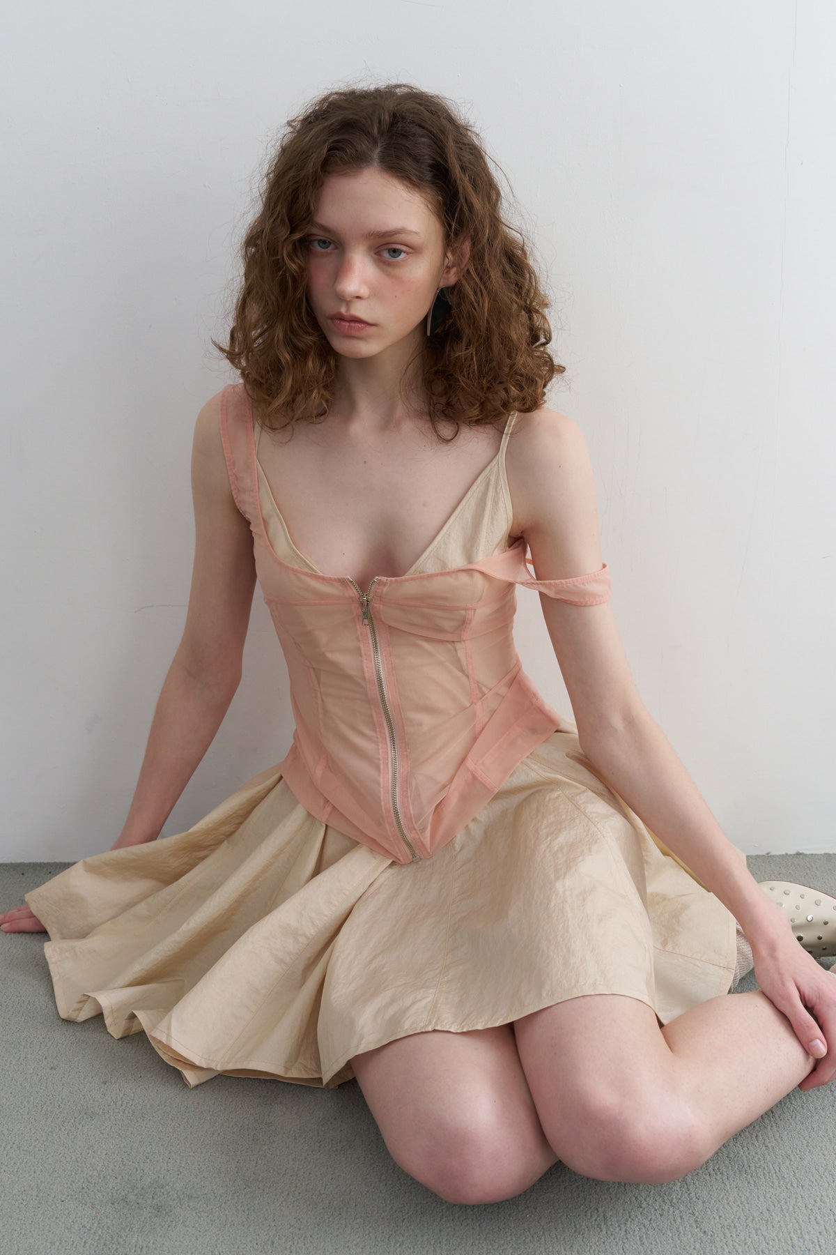 Overdueflair Gored Mini Dress Light Beige