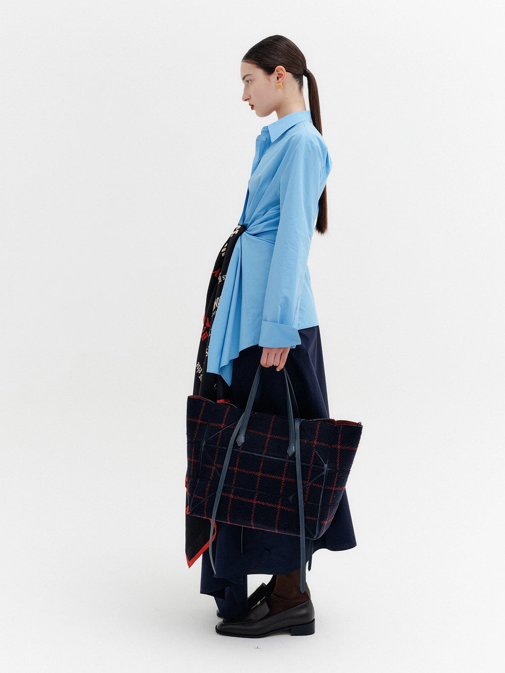 EENK Layered Contrast Shirt Dress - Blue