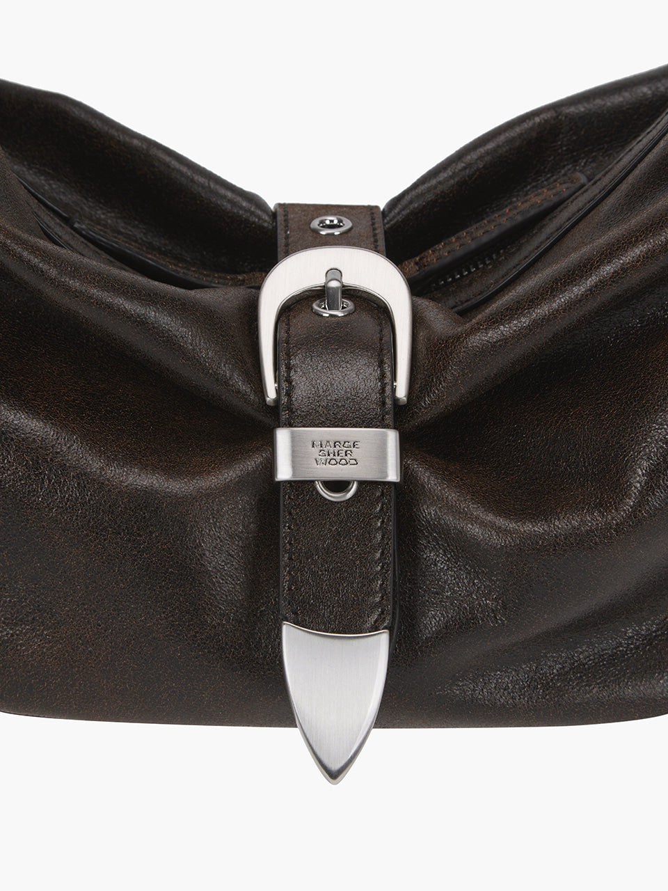 Margesherwood Belted Hobo Medium brown+black two-tone cracked