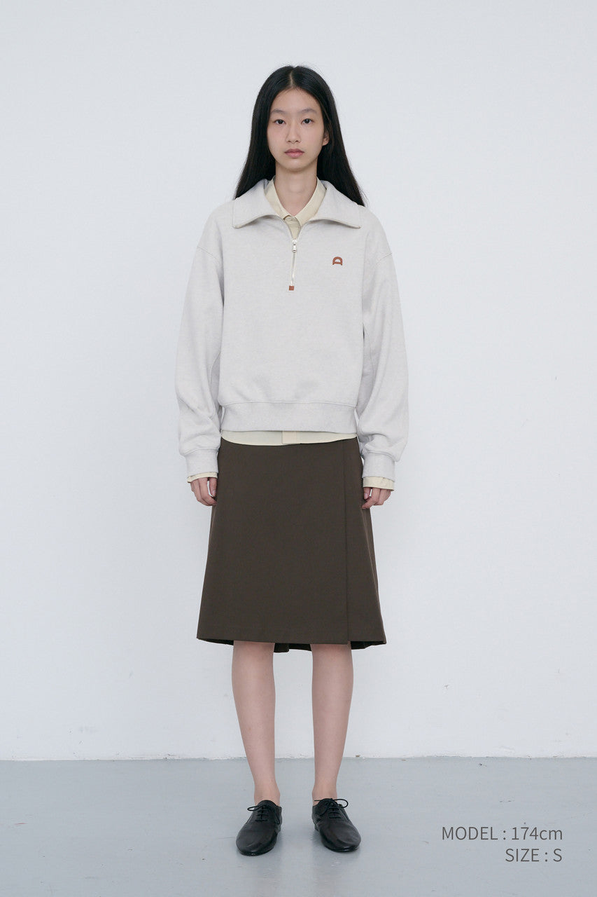 Dunst Unisex Leather Logo Half Zip-Up Sweatshirt Oatmeal Melange