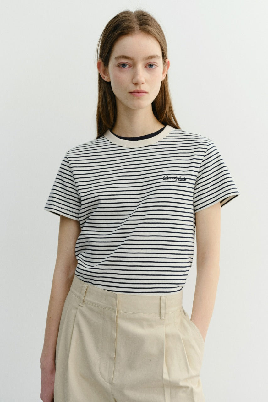 Dunst Essential Stripe Logo T-Shirt Cream Navy Stripe