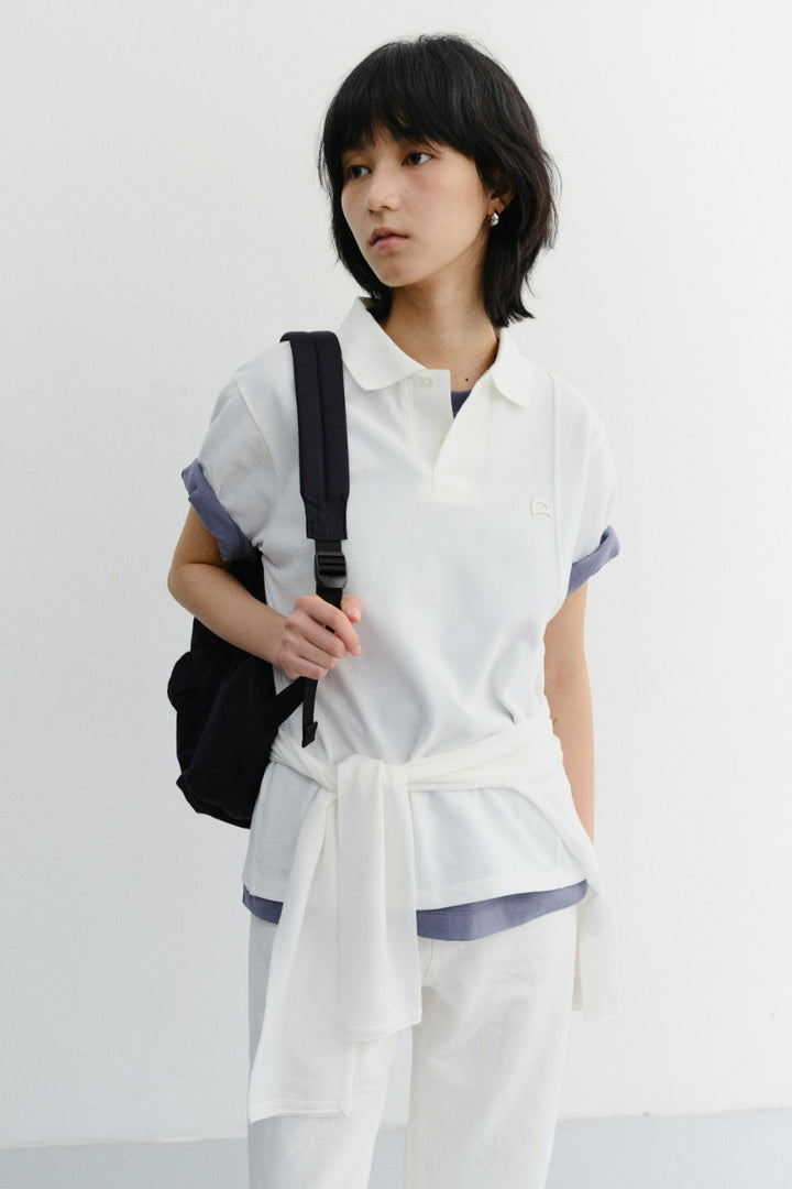 Dunst Unisex Leather Logo Polo Shirt Off White