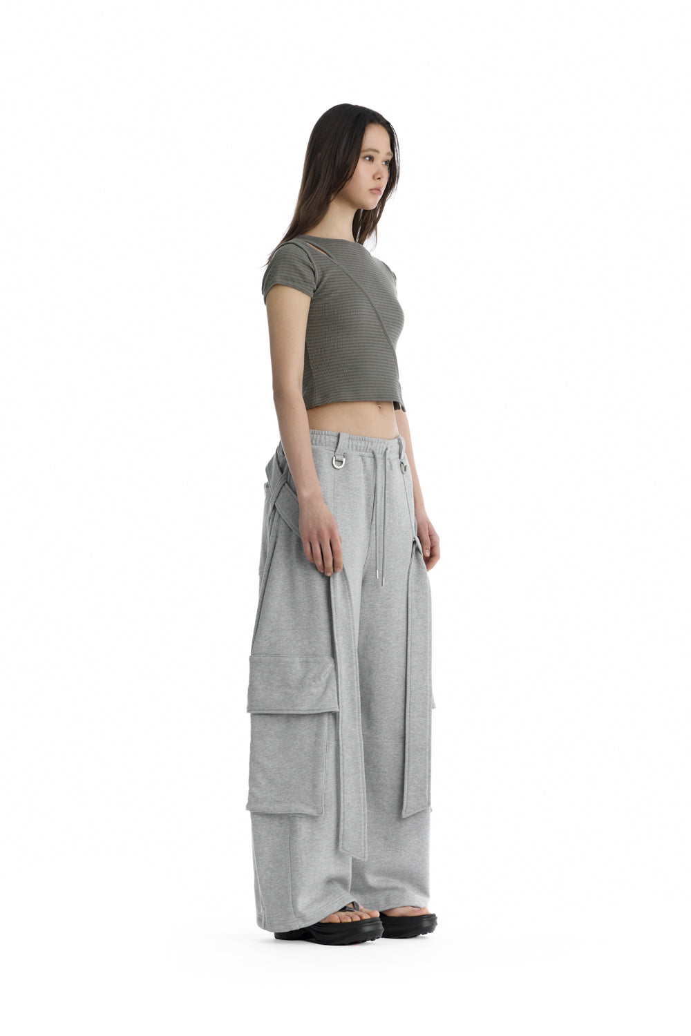 Treemingbird Slim-Fit Slit Ribbed T-Shirt Gray