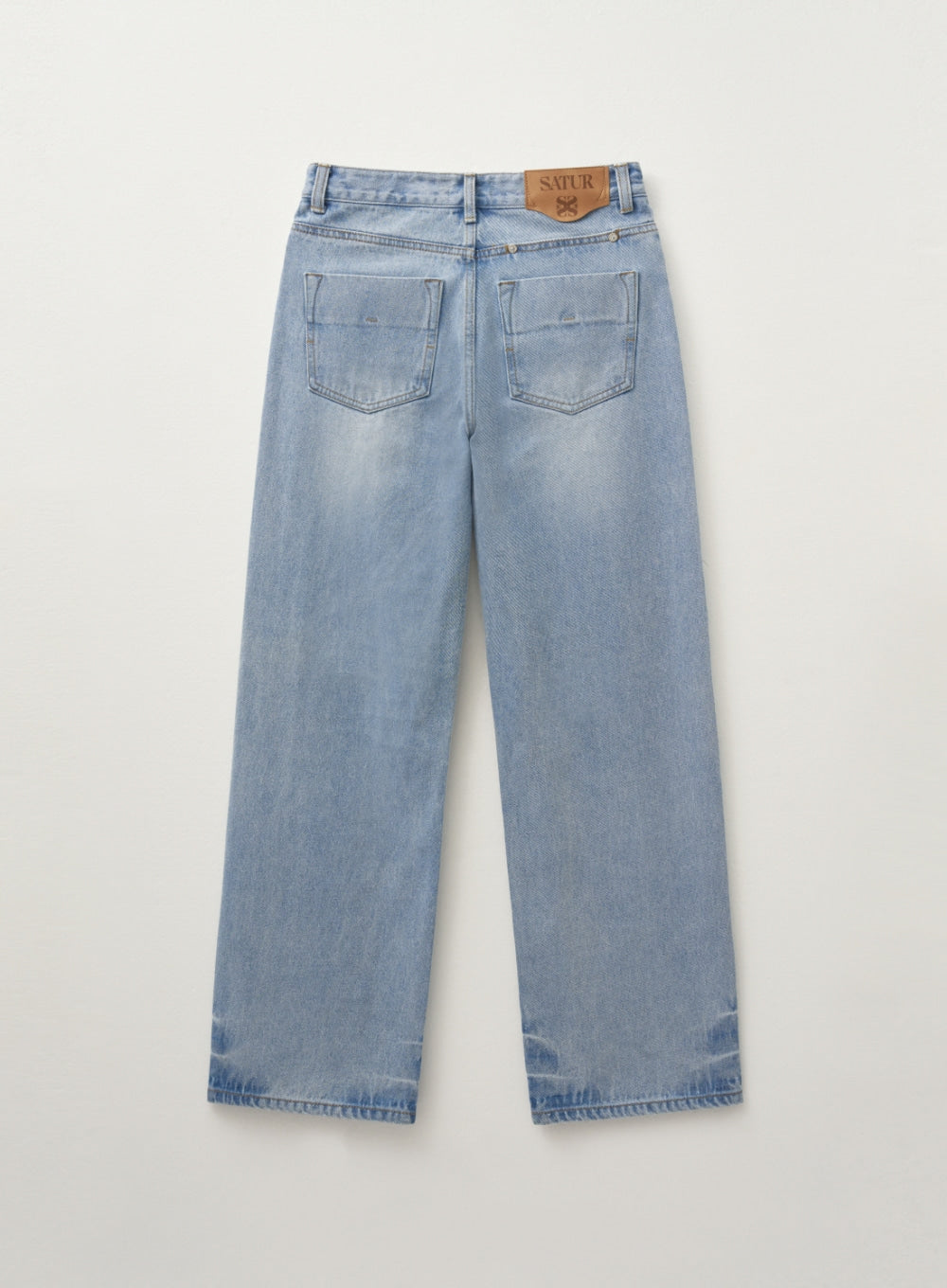 [satur] (W) Crease Hemline Wide Denim Pants - Light Washed