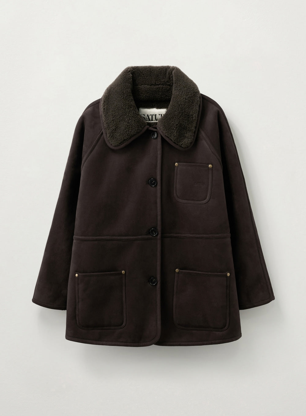 [satur] (W) Synthetic Shearling Loose Fit Jacket - Dark Brown