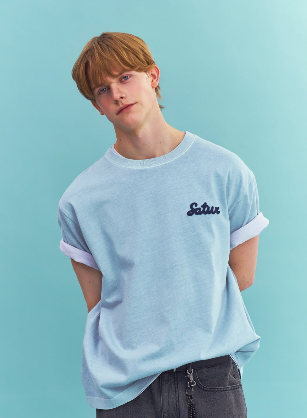 Satur Flowing Small Logo Dyed T-Shirt - Sky Blue