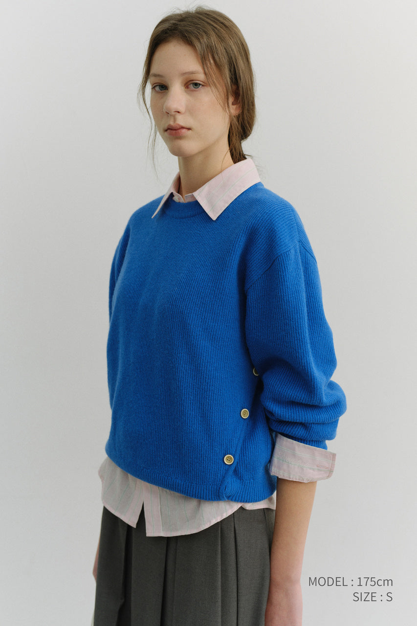 Dunst Unisex Buttoned Crewneck Sweater Blue