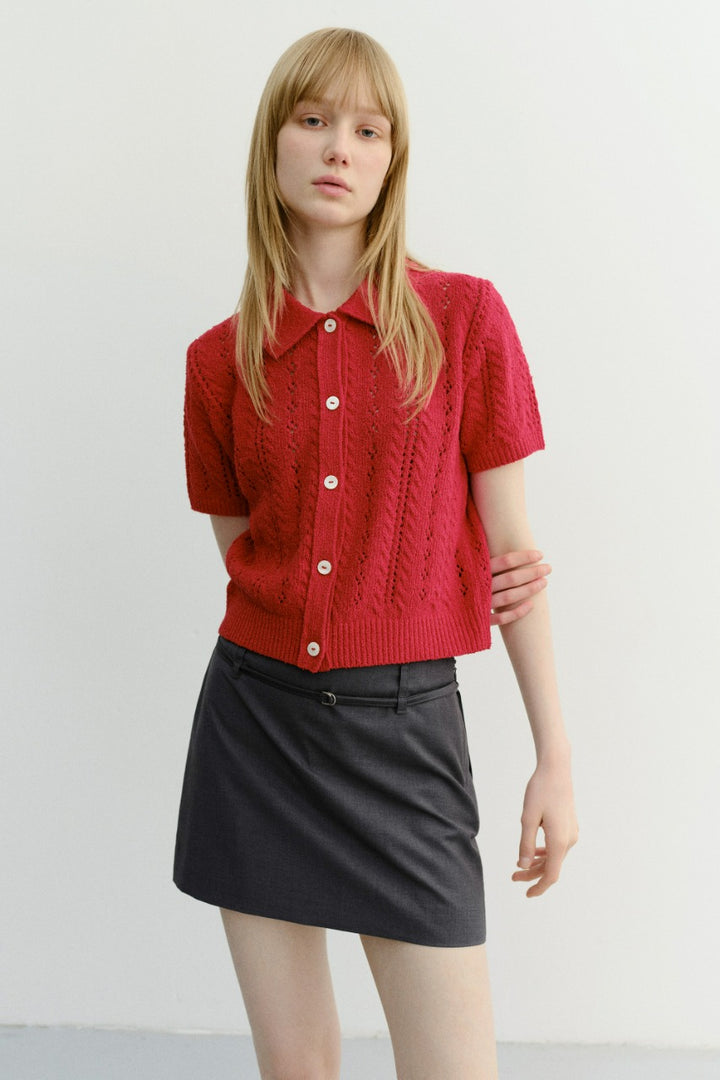 Dunst Collared Half Sleeve Cardigan Red