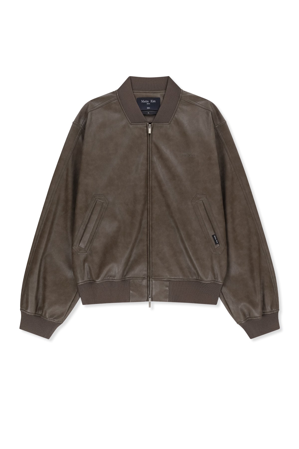 Matinkim Faux Leather Rib Collar Blouson For Men IN Brown