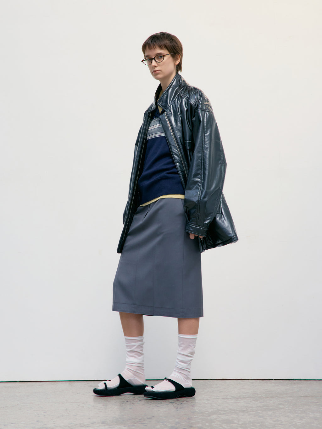 Low Classic Padded Stitch Leather Half Jacket Black