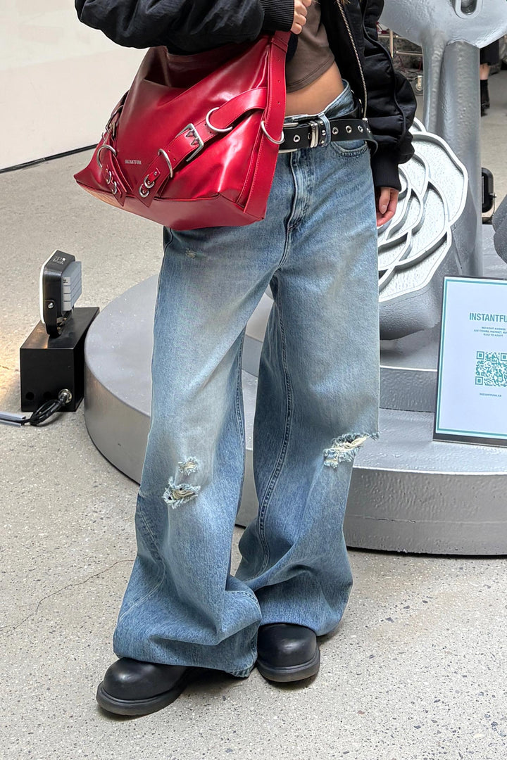 Instantfunk Stranger Graphic Wide Denim - Blue