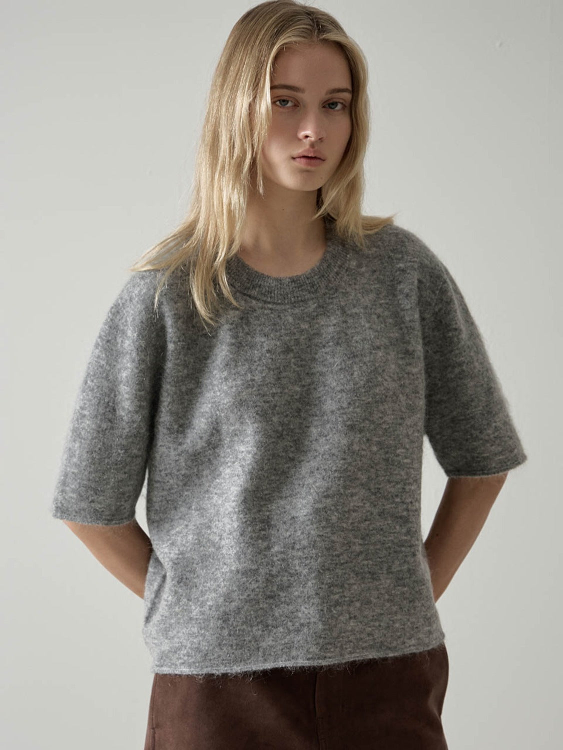 Facade Pattern Mohair Half Sleeve Knitwear grey