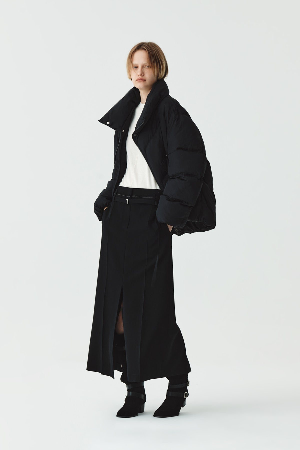 Matinkim Slit Point H Line Long Skirt IN Black