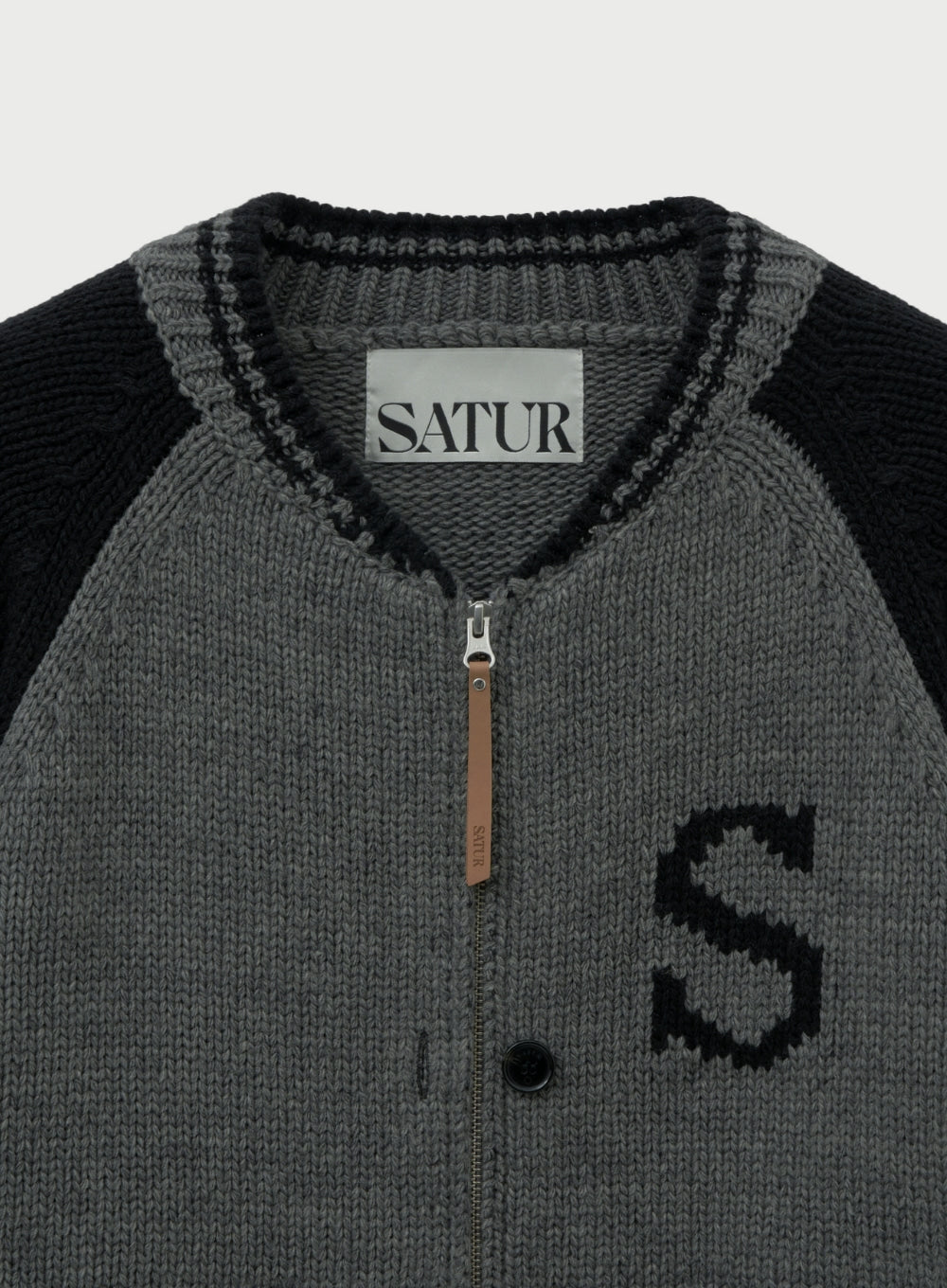 [satur] Knit Varsity Jacket - Charcoal