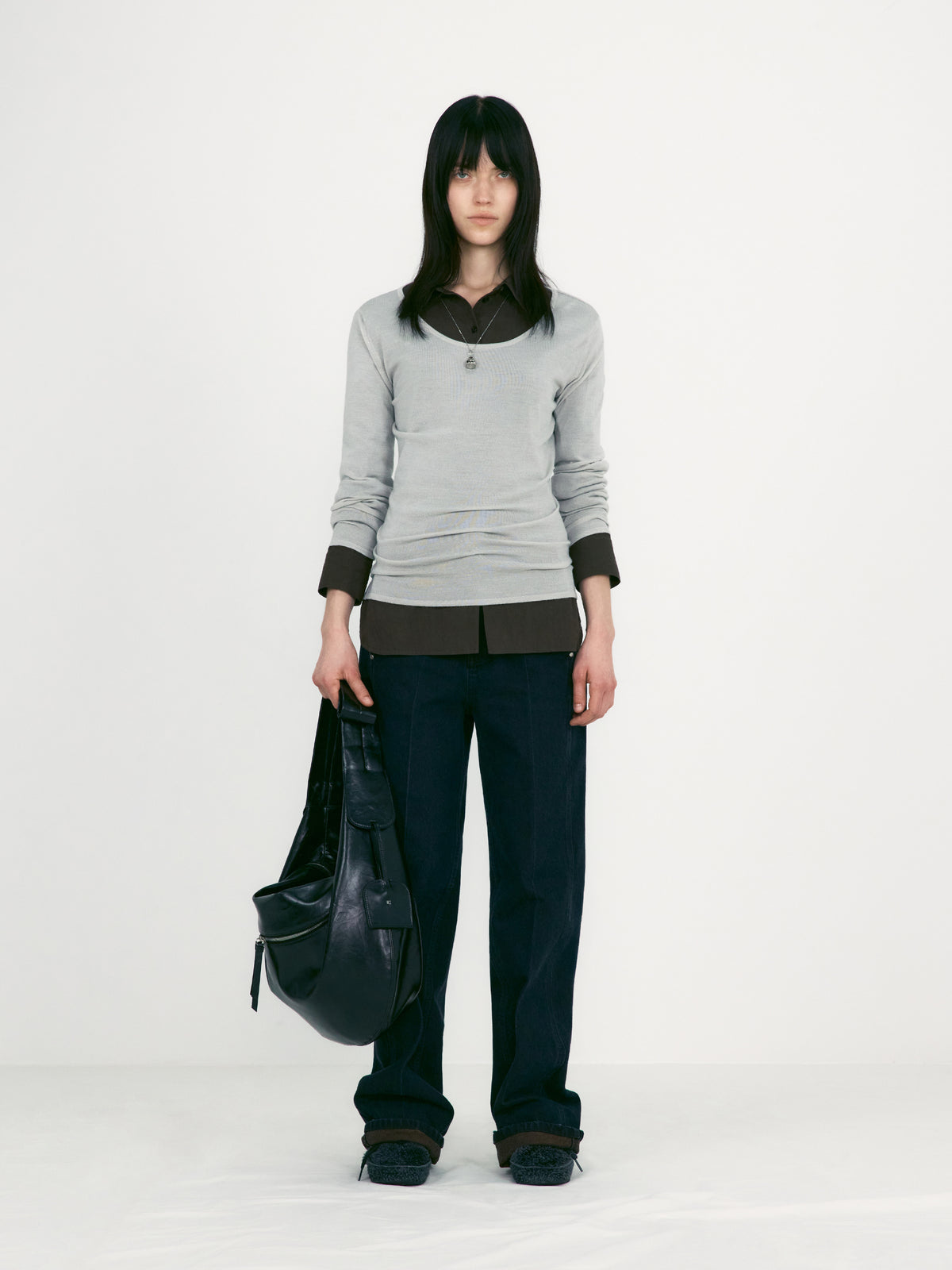 Low Classic U Neck Knitted Top Light Grey