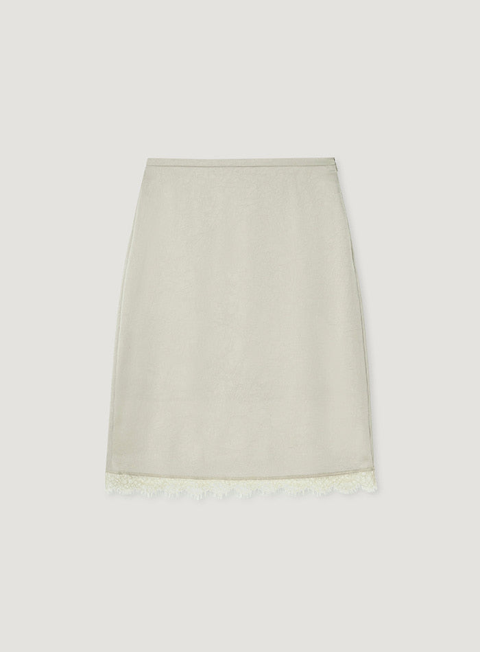 Mango Maniplease Aile Satin Lace Skirt Cream Beige