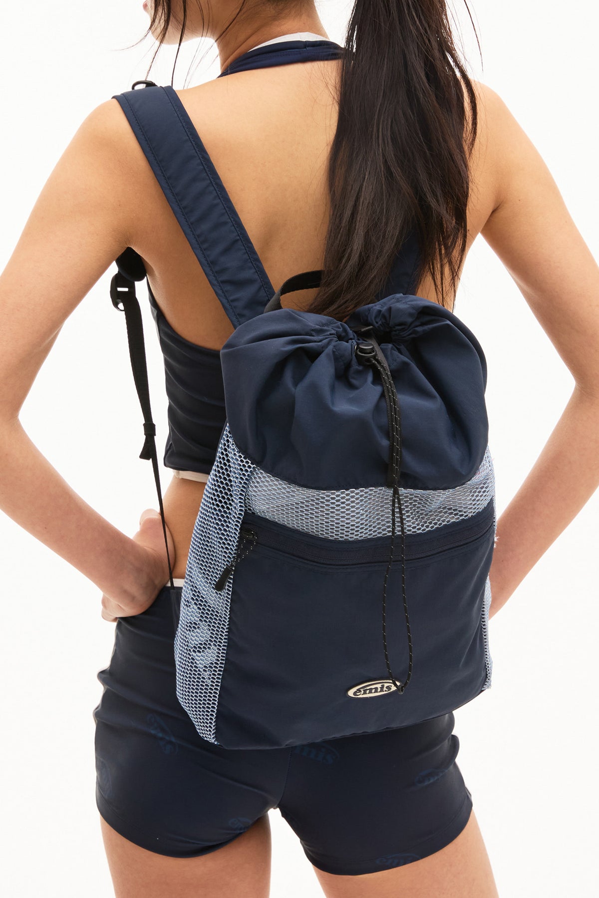 Emis Mesh String Backpack-Navy