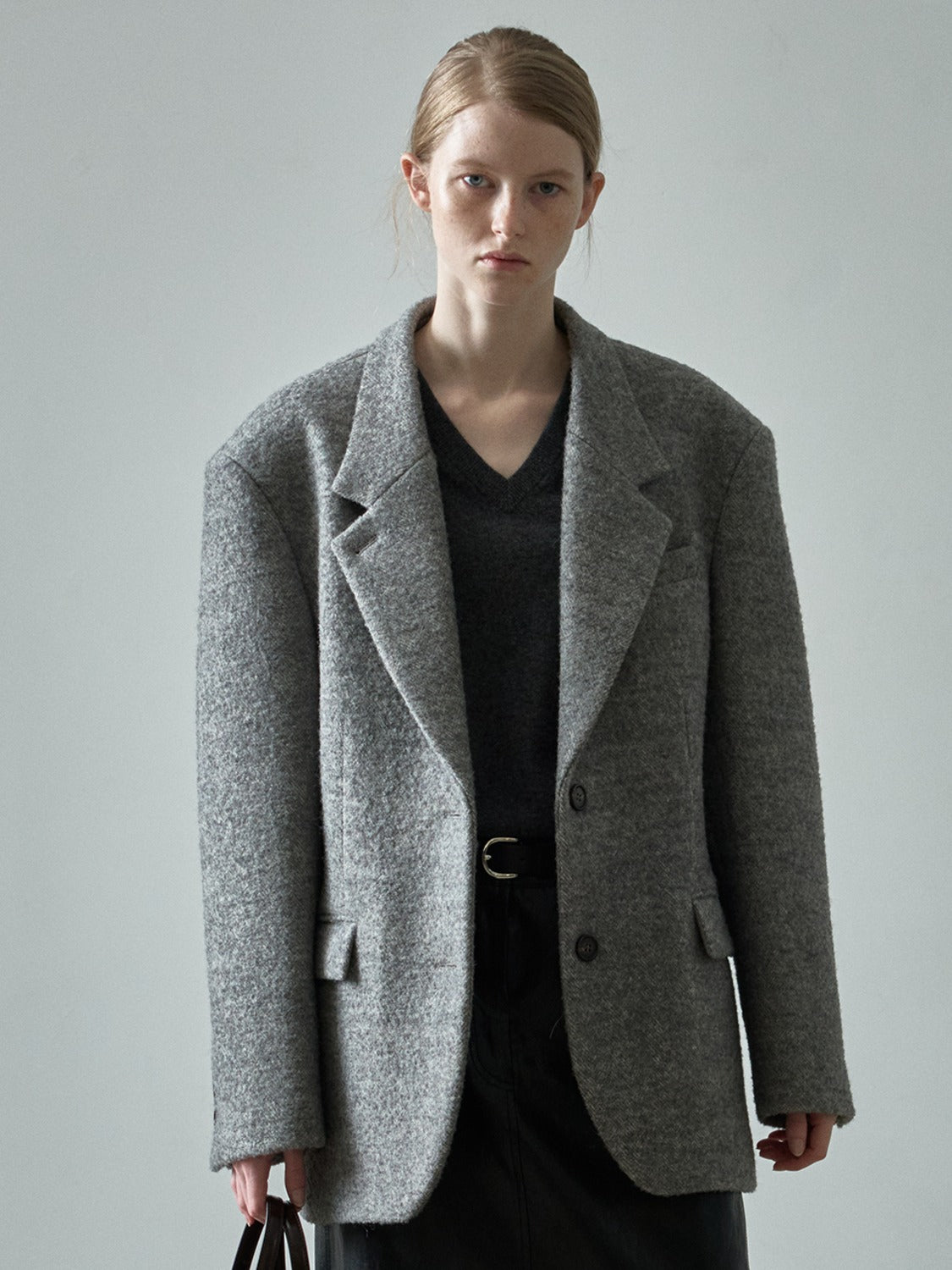 Facade Pattern Herringbone Blazer Coat grey