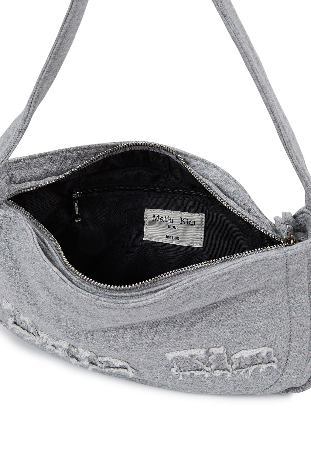[matinkim] Applique Logo Jersey Shoulder Bag IN Grey