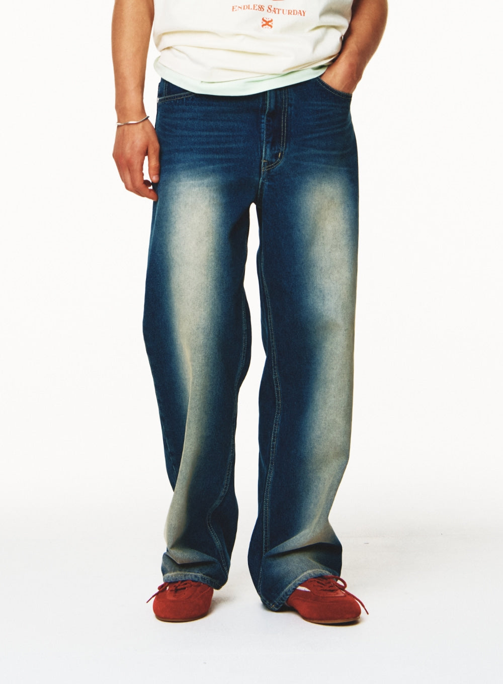 [satur] Brooklyn Newtro Wide Washed Denim Pants - Retro Blue