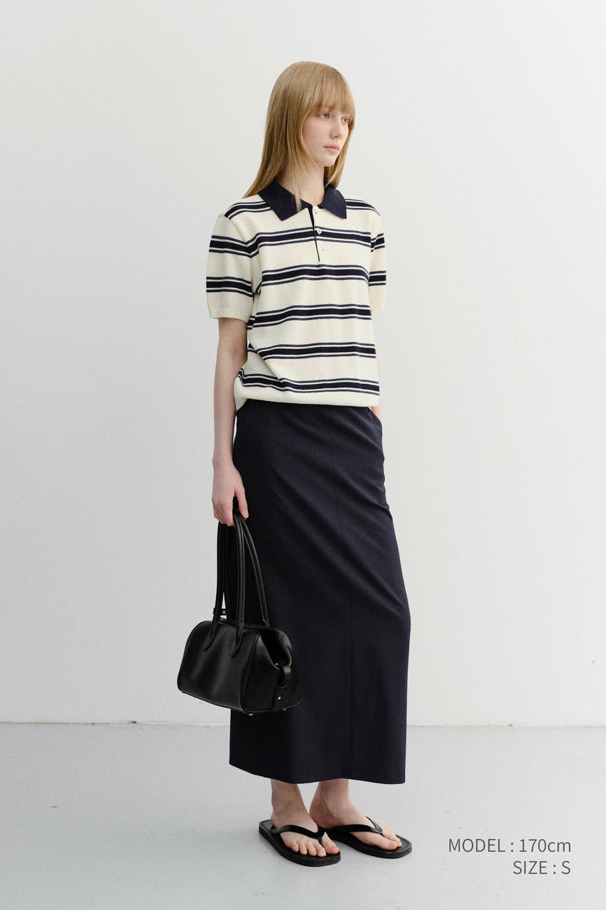 Dunst Unisex Multi Striped Polo Knit Cream Navy