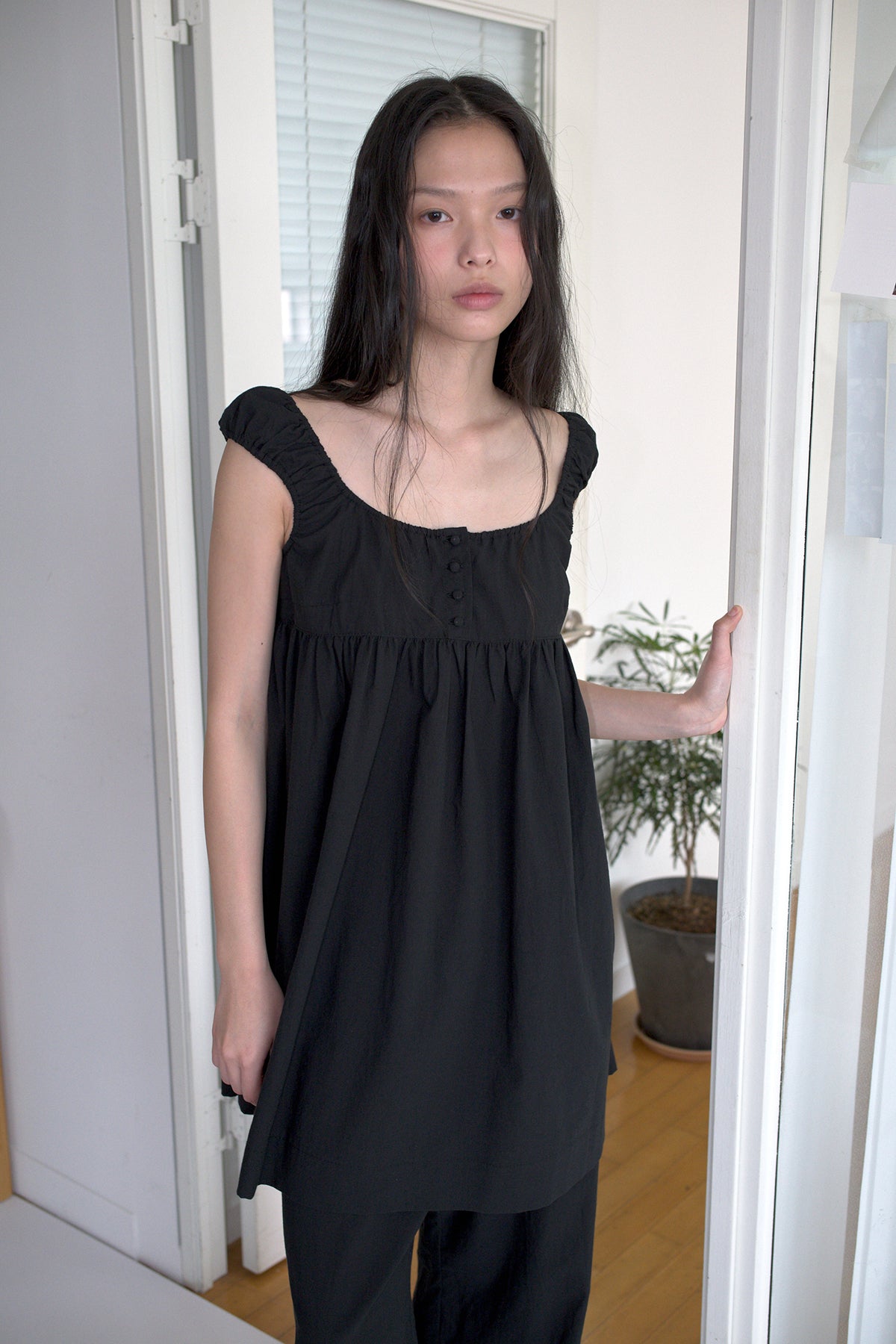 Overdueflair Cotton Baby Doll Dress Black