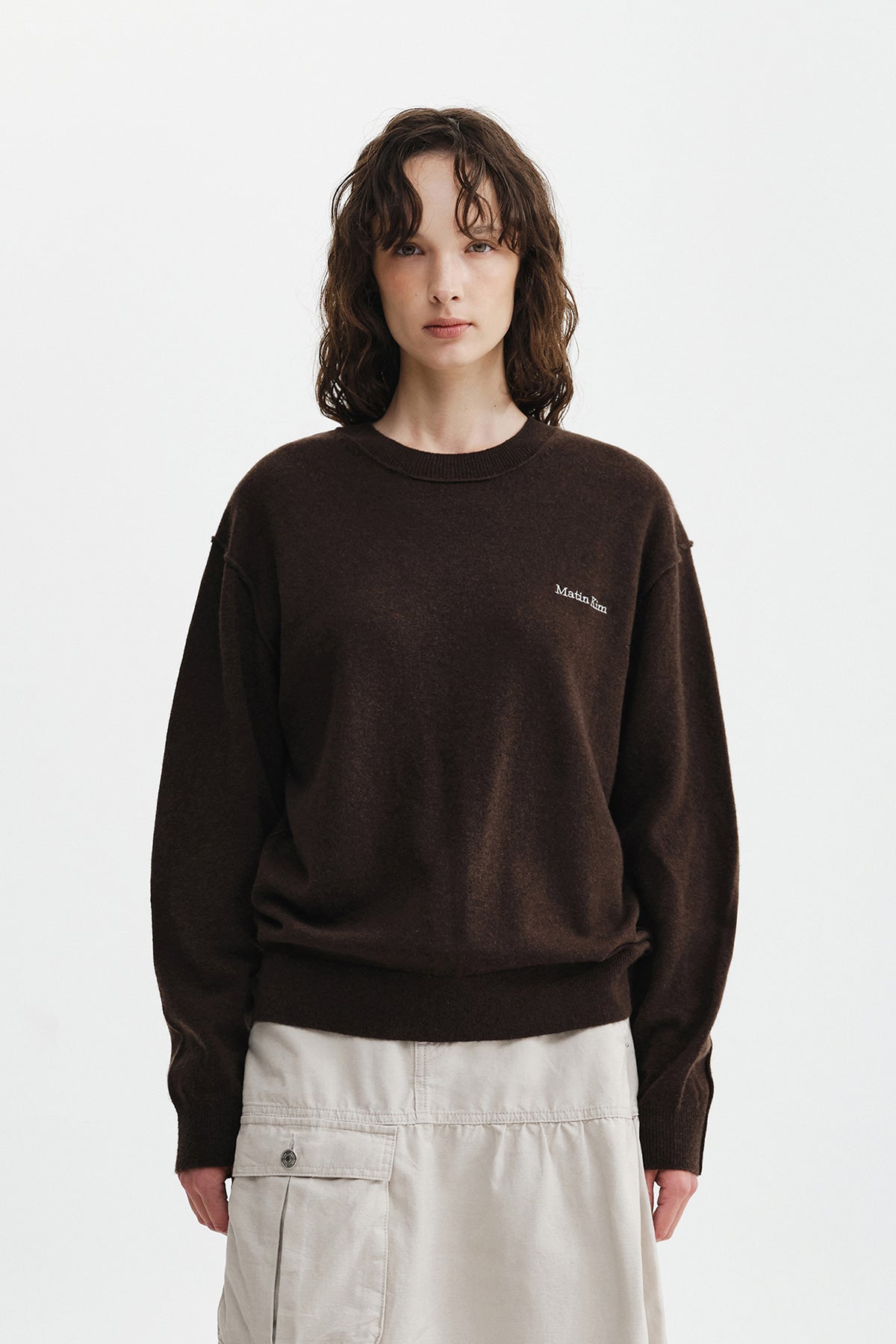 Matinkim Cashmere Blended Panel Knit Pullover IN Brown